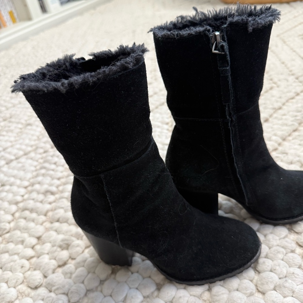 Black Suede Mid-Calf Heeled Boots, size 5 1/2, $50
